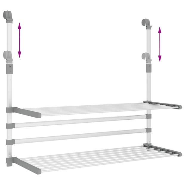 The Living Store Droogrek voor over de deur - Zilver - Aluminium - 89 x 25 x (60 - 95) cm - Flexibel ontwerp