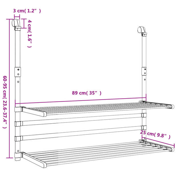 The Living Store Droogrek voor over de deur - Zilver - Aluminium - 89 x 25 x (60 - 95) cm - Flexibel ontwerp