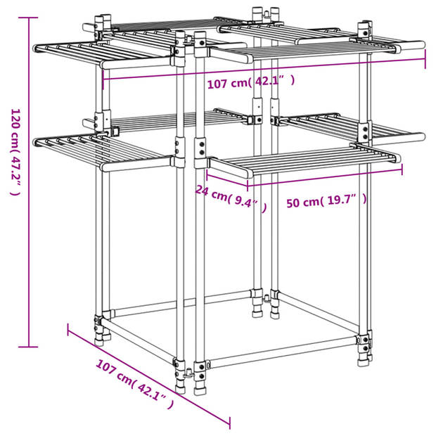 The Living Store Wasdroogrek - 2-Laags - Aluminium - 107x107x120 cm - Compact