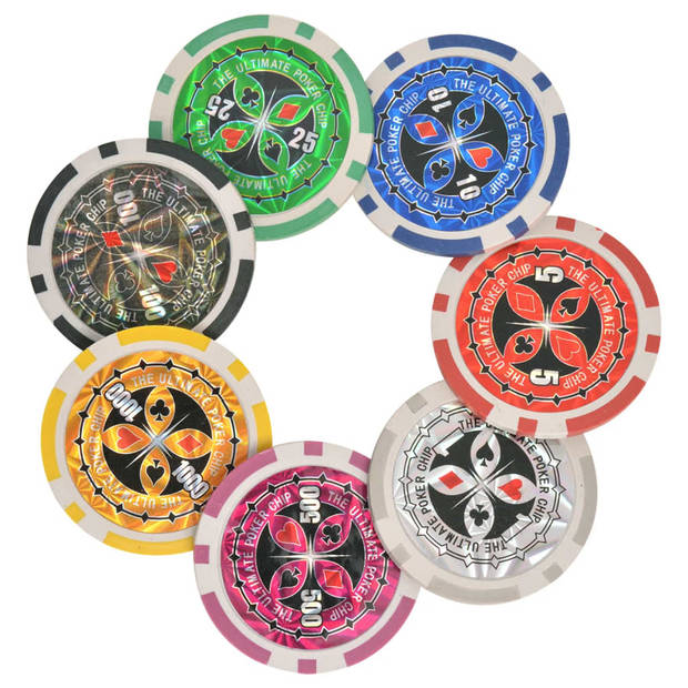 The Living Store Pokerset - Meerkleurig - 38 x 36 x 15 cm - Inclusief dobbelstenen - kaarten - chiphouders -
