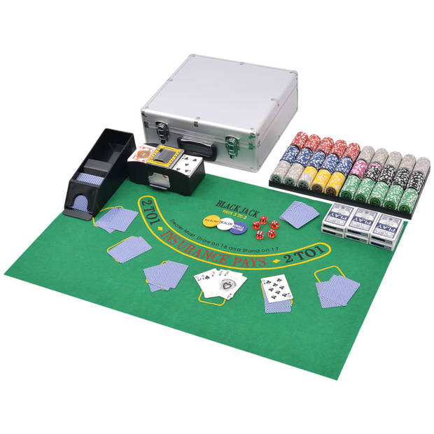 The Living Store Pokerset - Meerkleurig - 38 x 36 x 15 cm - Inclusief dobbelstenen - kaarten - chiphouders -
