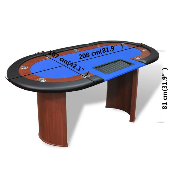 The Living Store Pokertafel - Blauw - 208 x 107 x 81 cm - Geschikt voor max - 10 spelers