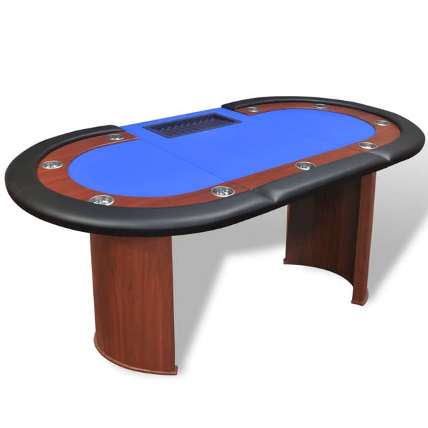 The Living Store Pokertafel - Blauw - 208 x 107 x 81 cm - Geschikt voor max - 10 spelers