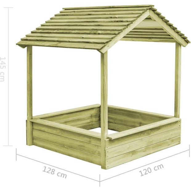 The Living Store Tuinhuis met Zandbak - Massief Geïmpregneerd Grenenhout - 128x120x145 cm - Groen