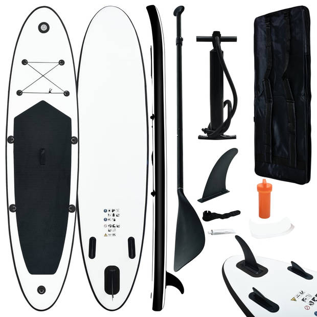 The Living Store Stand Up Paddleboard - Opblaasbaar - 360 x 81 x 10 cm - Geschikt voor volwassenen - Zwart en wit - EVA