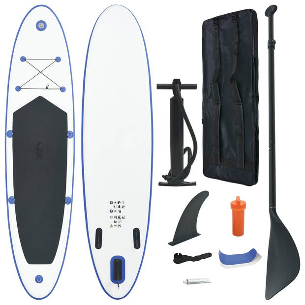 The Living Store Stand Up Paddleboard - 300x72x10 cm - Hogedrukventielen - Duurzame vinnen - Inclusief draagtas - Blauw