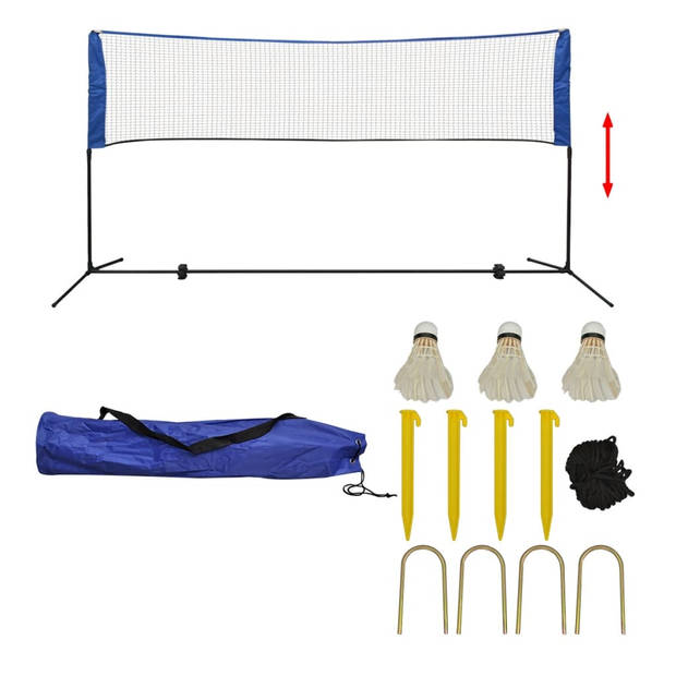 The Living Store Badminton Net en Frame - Recreatieve Badminton Set - 300 x 72 cm - Verstelbaar Frame - Inclusief