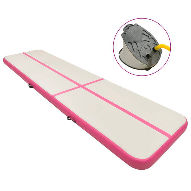 The Living Store Opblaasbare sportmat - Gymnastiekmat - Schokabsorberend - Anti-slip - Waterdicht - Roze/Grijs -