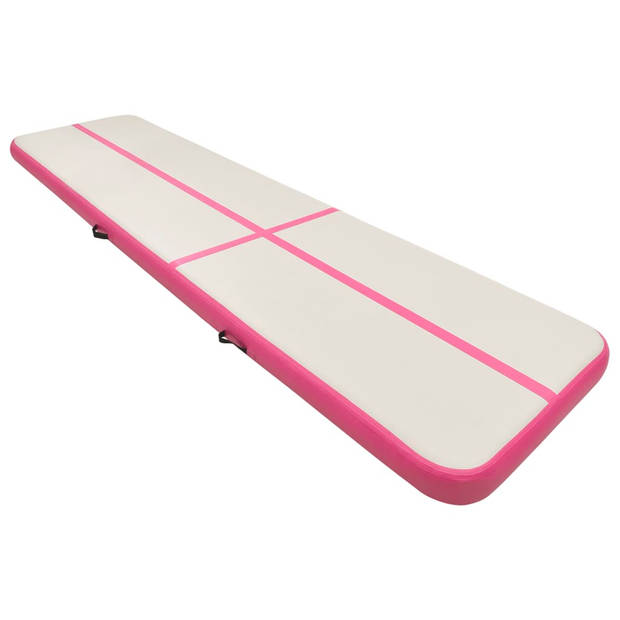 The Living Store Opblaasbare sportmat - Gymnastiekmat - Schokabsorberend - Anti-slip - Waterdicht - Roze/Grijs -