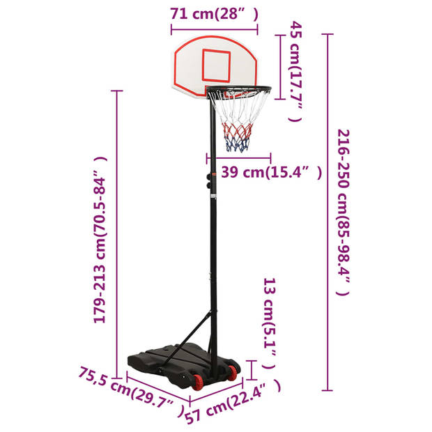 The Living Store Basketbalstandaard verstelbaar - polyetheen - stalen basketbalrand - verstelbare hoogte - gemakkelijk
