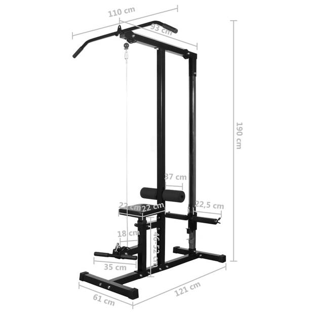 The Living Store Krachttoren Power Tower Fitness - Verstelbare Leg Curl - Veiligheidsbeugels - 2x10kg - 4x5kg