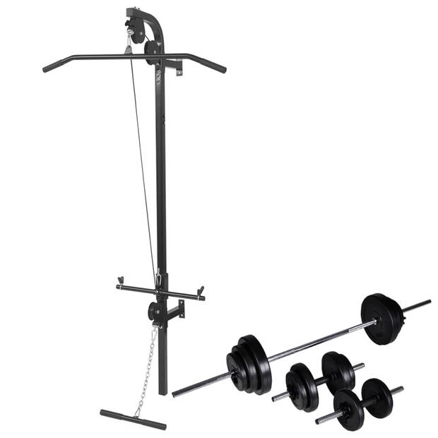 The Living Store Krachttoren Fitnessapparaat - 99x53x194 cm - Inclusief Halterset - 120 kg draagvermogen - Zwart stalen