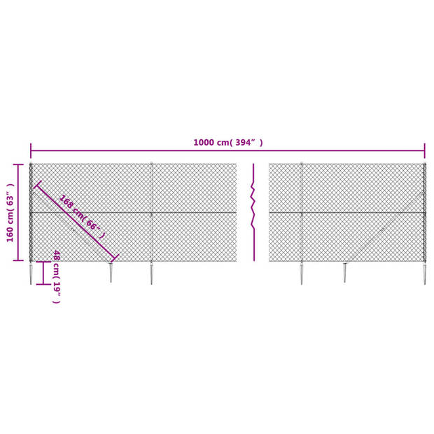 vidaXL Gaashek met grondankers 1,6x10 m zilverkleurig