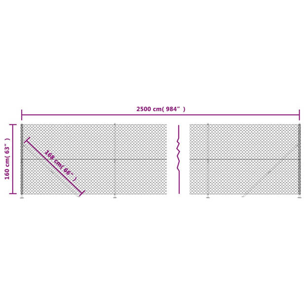 The Living Store Gaashek 1.6 x 25m (H x L) - 60x60mm - Staal met PVC-coating - Antraciet - Montage vereist