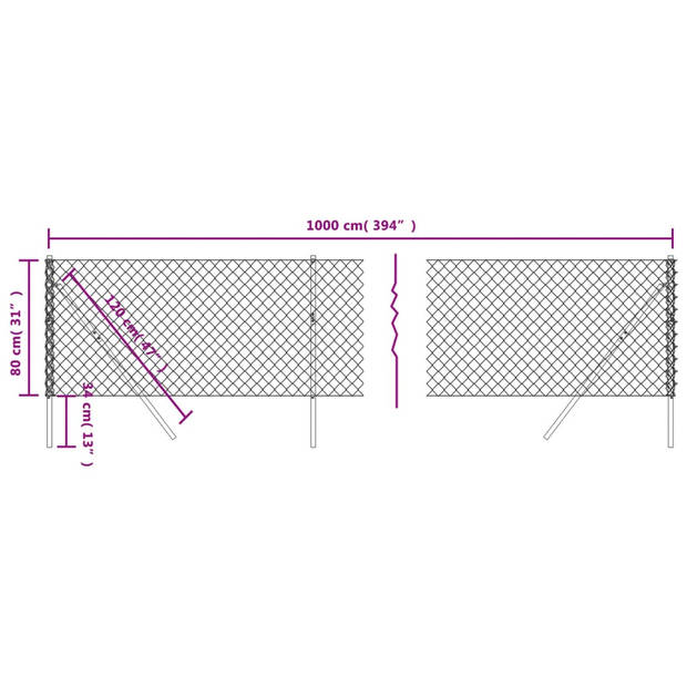 The Living Store Gaashek voor Hekwerk - 0.8 x 10 m - Staal met PVC-coating