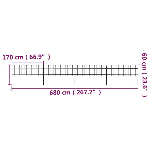 The Living Store Decoratief Stalen Tuinhek - 680x110 cm - Zwart - Gepoedercoat Staal