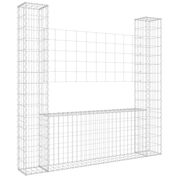 The Living Store Gabion Mand Schanskorf - 140 x 20 x 150 cm - Draaddiameter 3.5 mm - Zilver - IJzer - Met 2 palen