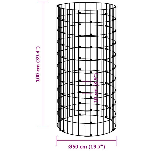 The Living Store Gabion paal 50x100cm - ronde gegalvaniseerde stalen paal voor tuin- en terrasborder