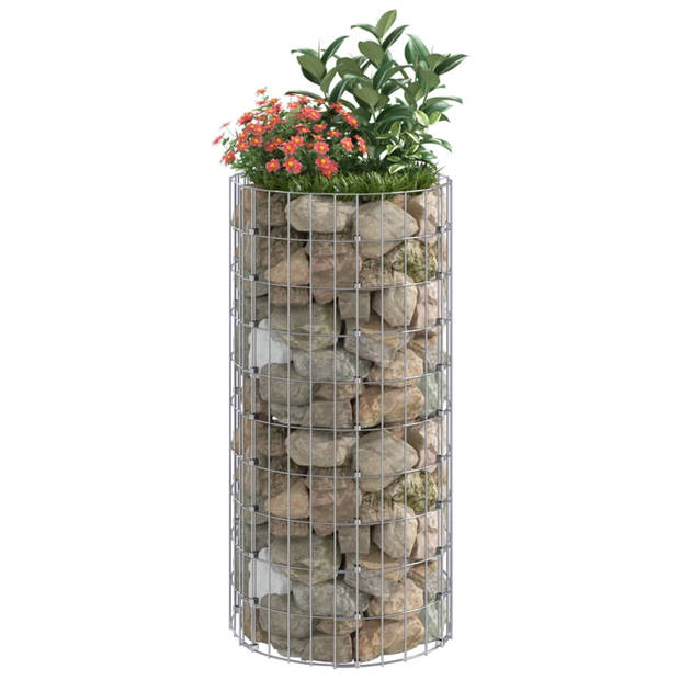 The Living Store Gabion paal 50x100cm - ronde gegalvaniseerde stalen paal voor tuin- en terrasborder