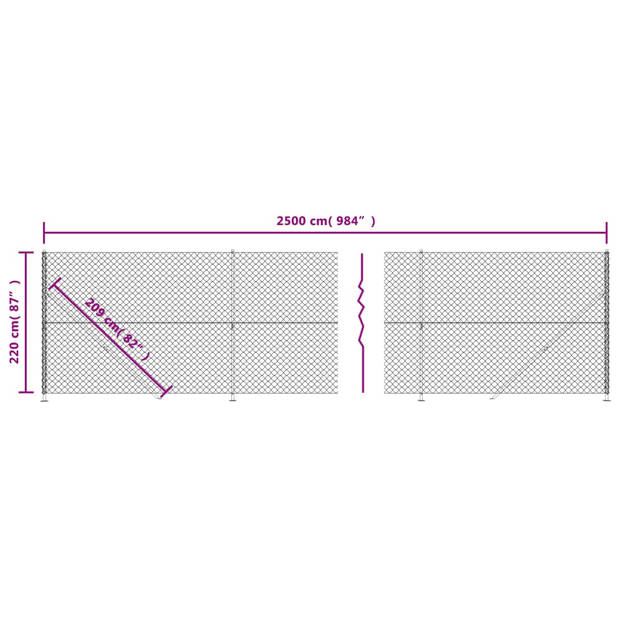 The Living Store Gaashek - Groen - 2.2 x 25 m - Staal - PVC-coating