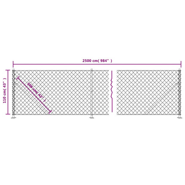 The Living Store Gaashek Antraciet 1.1 x 25 m - Gegalvaniseerd staal met PVC-coating