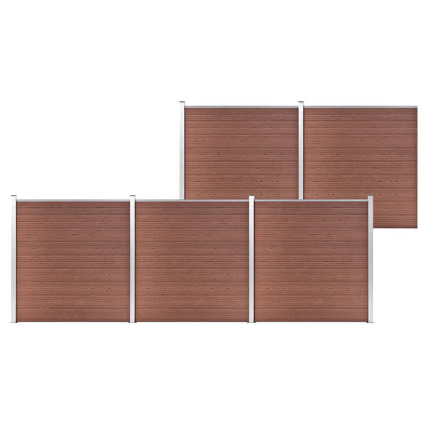 The Living Store Hekpanelenset - HKC - 872 x 186 cm - bruin - 45 planken - 6 palen - 5 aluminium stangen