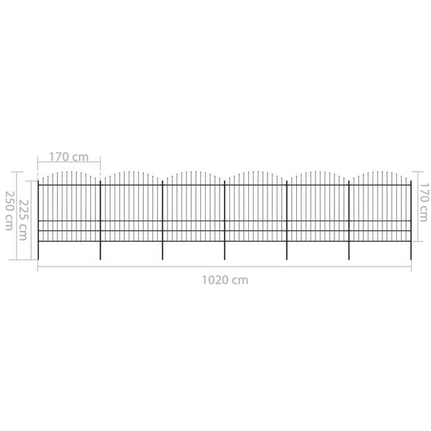 The Living Store Stalen tuinhek - 10.2 m - zwart - (1.75 - 2) m - robuust staal - privacy en veiligheid