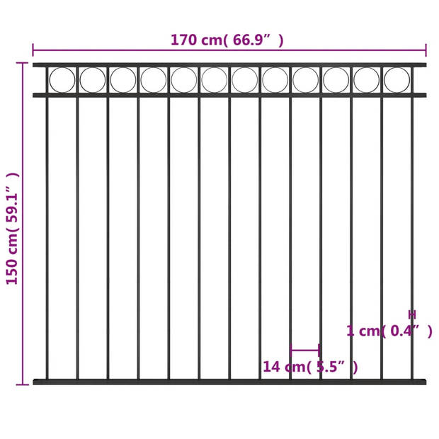 The Living Store Schuttingpaneel - Staal - 170 x 150 cm - Zwart - Corrosiebestendig