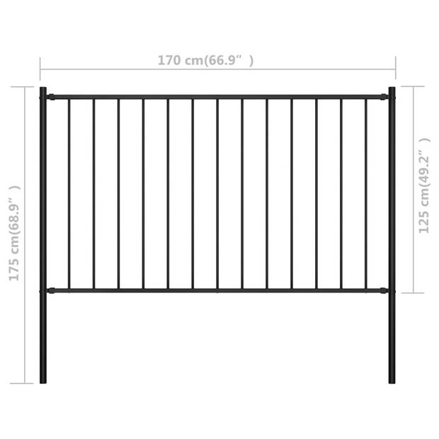 The Living Store Schuttingpaneel Met Palen - Tuinafscheiding van Gepoedercoat Staal - 170 x 175 cm - Zwart