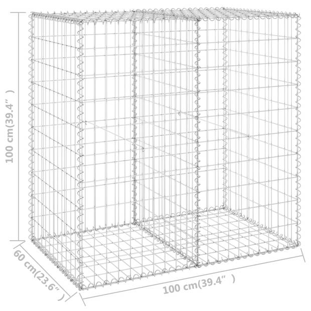 The Living Store Gabion Mand - 100x60x100 cm - Zilver - Gegalvaniseerd Staal - Hoog draagvermogen