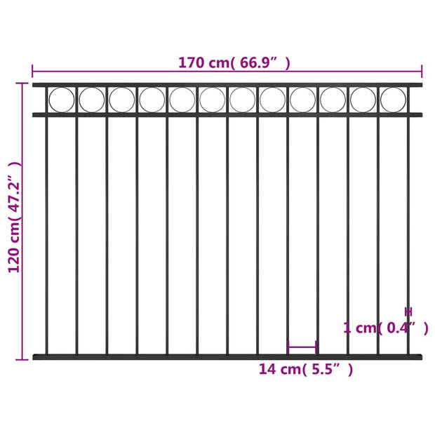 The Living Store Schuttingpaneel - Zwart - 170 x 120 cm - Gepoedercoat staal