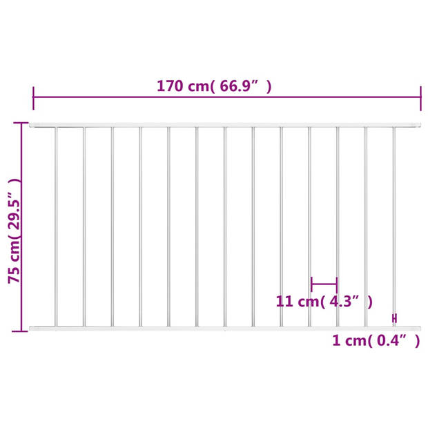 vidaXL Hekpaneel 1,7x0,75 m gepoedercoat staal wit