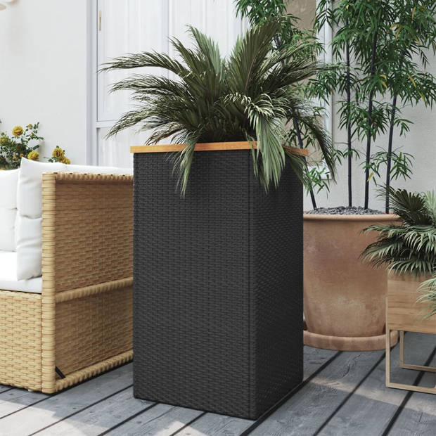 The Living Store Tuinbak Zwart/Bruin - 40 x 40 x 80 cm - PE-rattan