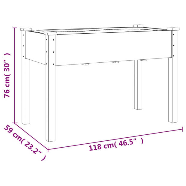 vidaXL Plantenbak met voering 118x59x76 cm massief vurenhout