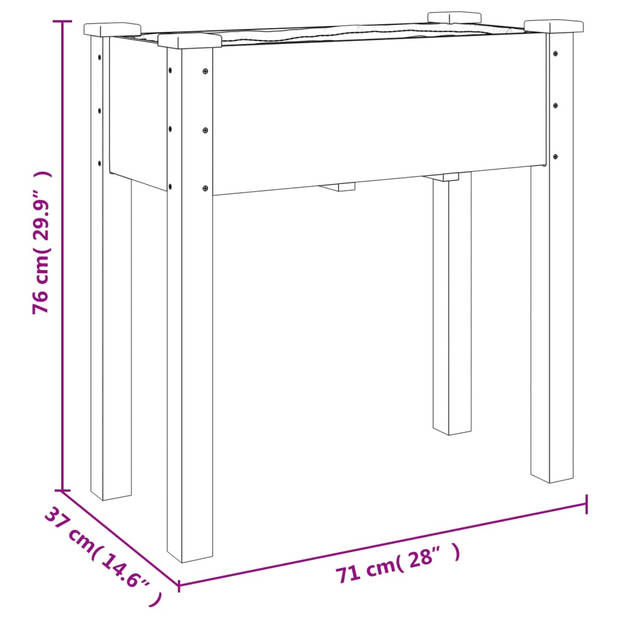 vidaXL Plantenbak met voering 71x37x76 cm massief vurenhout