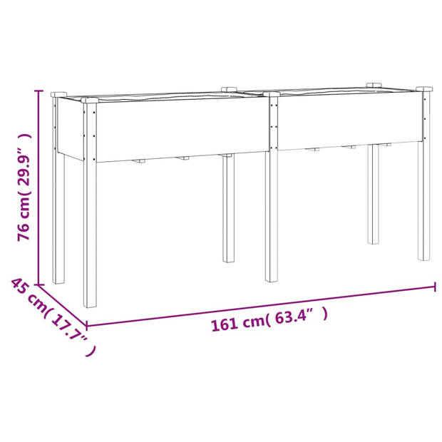 vidaXL Plantenbak met voering 161x45x76 cm massief vurenhout bruin