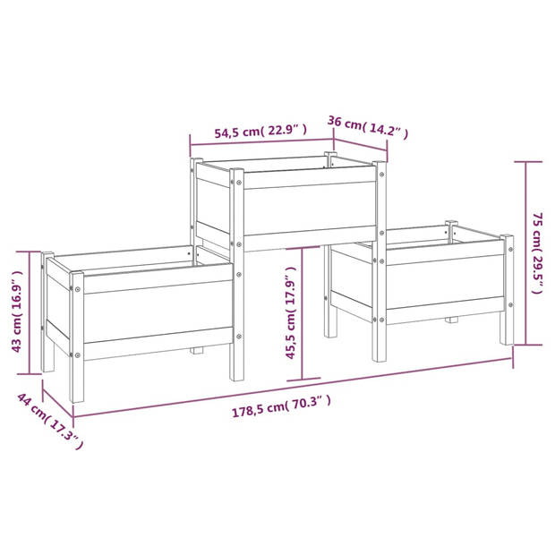 vidaXL Plantenbak 178,5x44x75 cm massief grenenhout wit