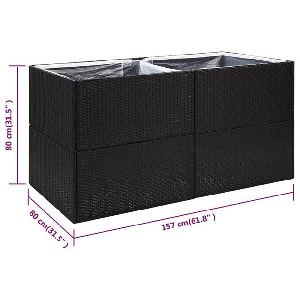 vidaXL Plantenbak 157x80x80 cm poly rattan zwart