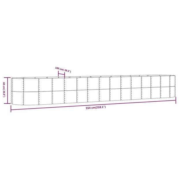 vidaXL Plantenbak 554x100x68 cm gepoedercoat staal zilverkleurig