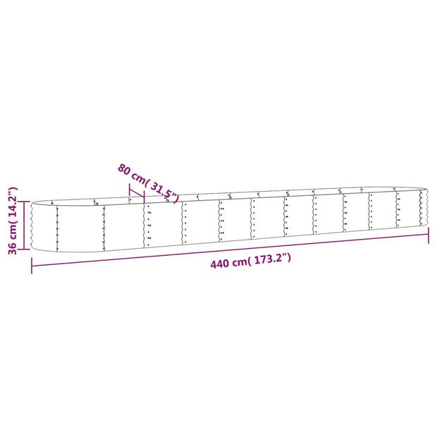 vidaXL Plantenbak 440x80x36 cm gepoedercoat staal zilverkleurig