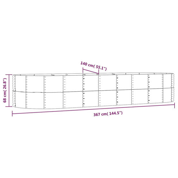 vidaXL Plantenbak 367x140x68 cm gepoedercoat staal zilverkleurig