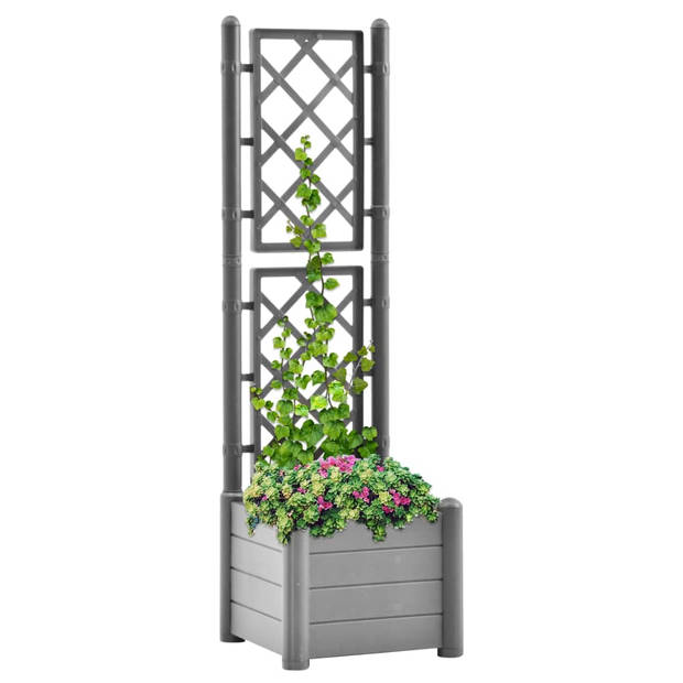 The Living Store Tuinbak Trellis - 43 x 43 x 142 cm - steengrijs - 30L - PP - voor binnen- en buitengebruik