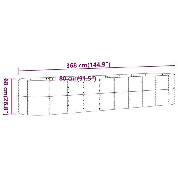 vidaXL Plantenbak 368x80x68 cm gepoedercoat staal zilverkleurig