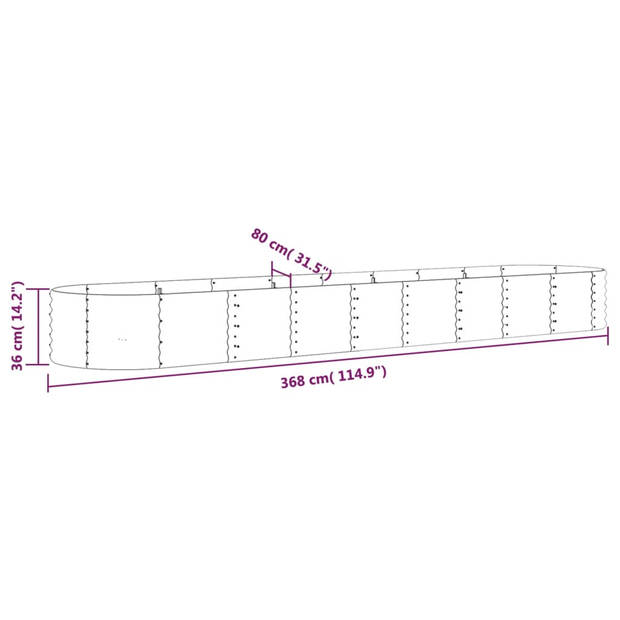 vidaXL Plantenbak 368x80x36 cm gepoedercoat staal zilverkleurig