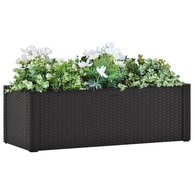 The Living Store Zelfwatergevende Tuinbak - 100 x 43 x 33 cm - Rattan-look - Antraciet - 90L