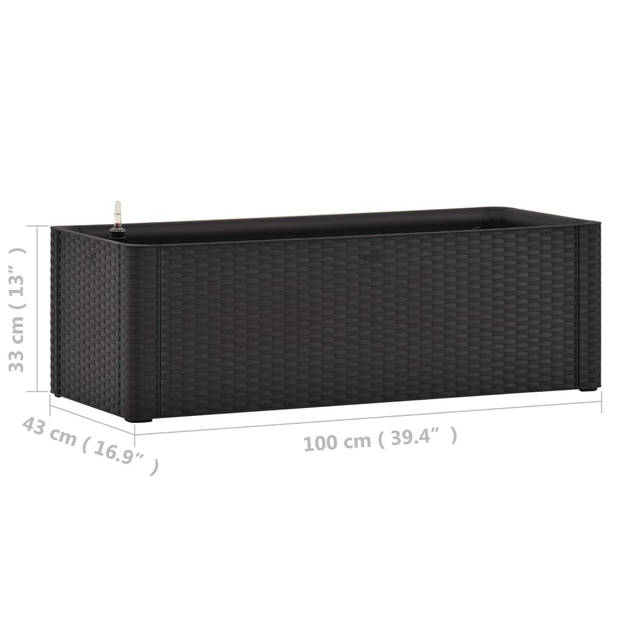 The Living Store Zelfwatergevende Tuinbak - 100 x 43 x 33 cm - Rattan-look - Antraciet - 90L