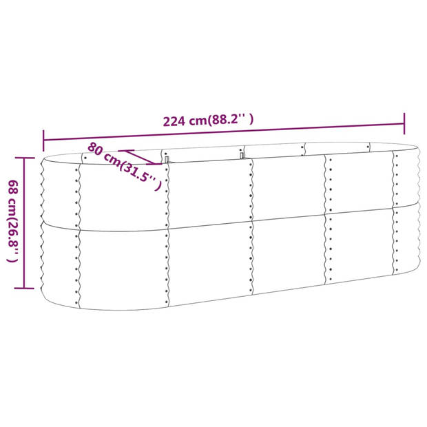 vidaXL Plantenbak 224x80x68 cm gepoedercoat staal zilverkleurig