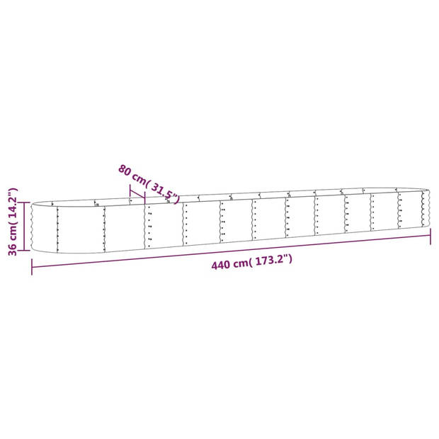 vidaXL Plantenbak 440x80x36 cm gepoedercoat staal grijs