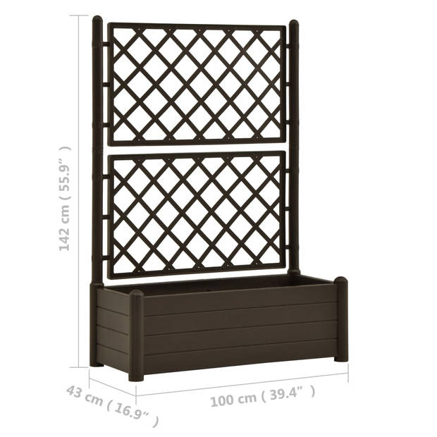 The Living Store Tuinbak met Trellis - Mokka 100 x 43 x 142 cm - 90 L - PP - Vorst- en UV-bestendig