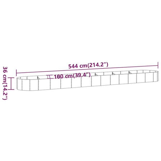 vidaXL Plantenbak 544x100x36 cm gepoedercoat staal zilverkleurig